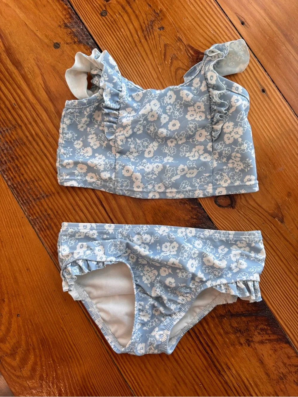 Baby Gap Light Blue Floral Ruffle Two-Piece Swim Set